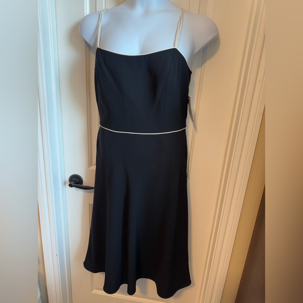 NWT Liz Claiborne Elegant Drop Waist Black Spaghetti Strap Dress w/Piping,12